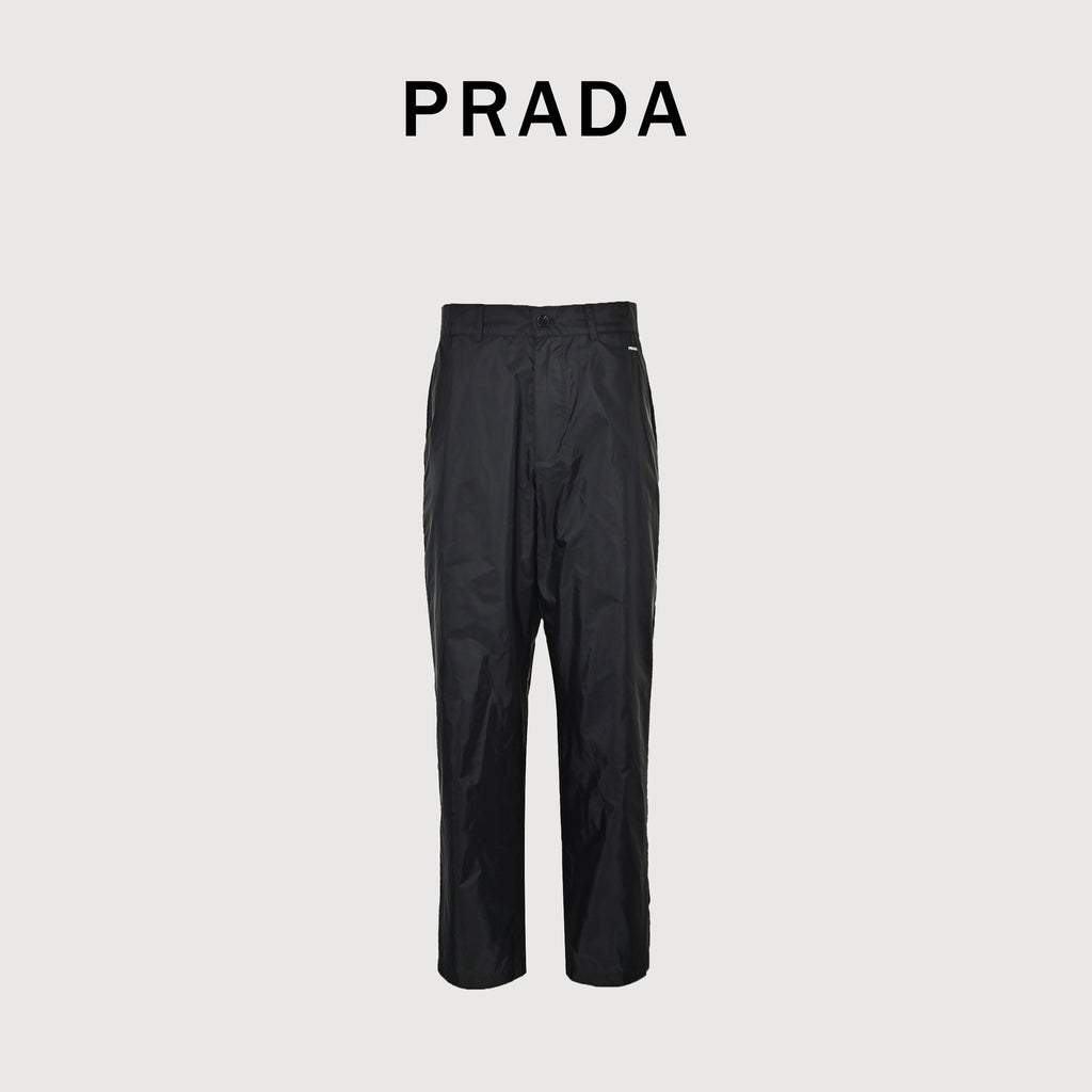 Prada PRD Small Logo Embroidered Nylon Trousers — Black