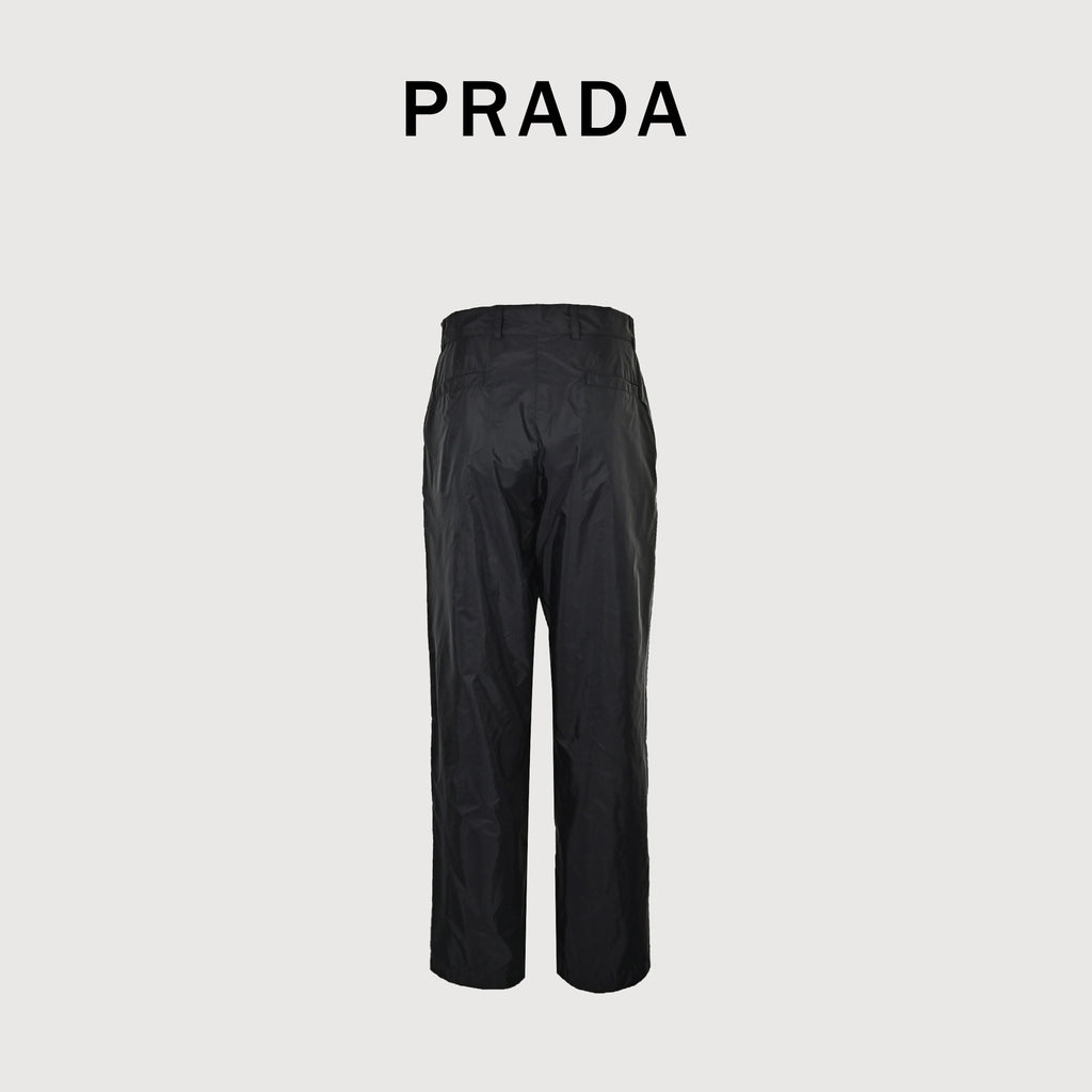 Prada PRD Small Logo Embroidered Nylon Trousers — Black