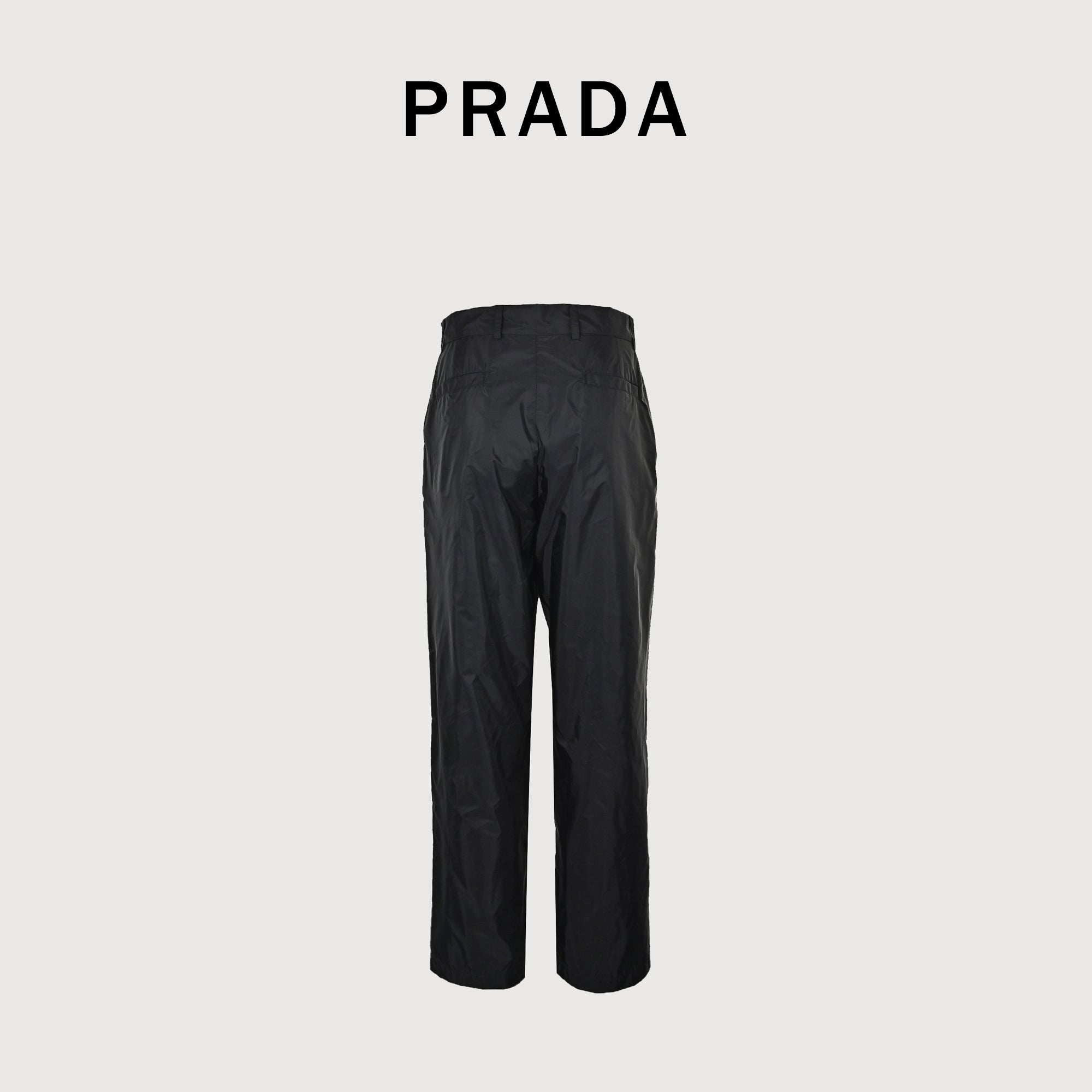 Prada PRD Small Logo Embroidered Nylon Trousers — Black