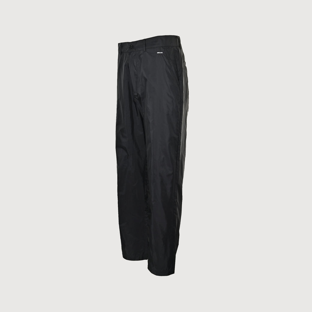 Prada PRD Small Logo Embroidered Nylon Trousers — Black