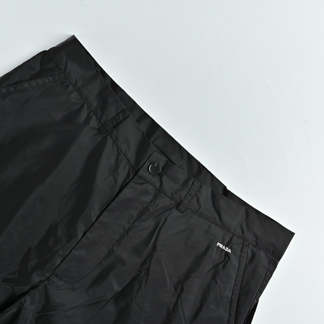 Prada PRD Small Logo Embroidered Nylon Trousers — Black