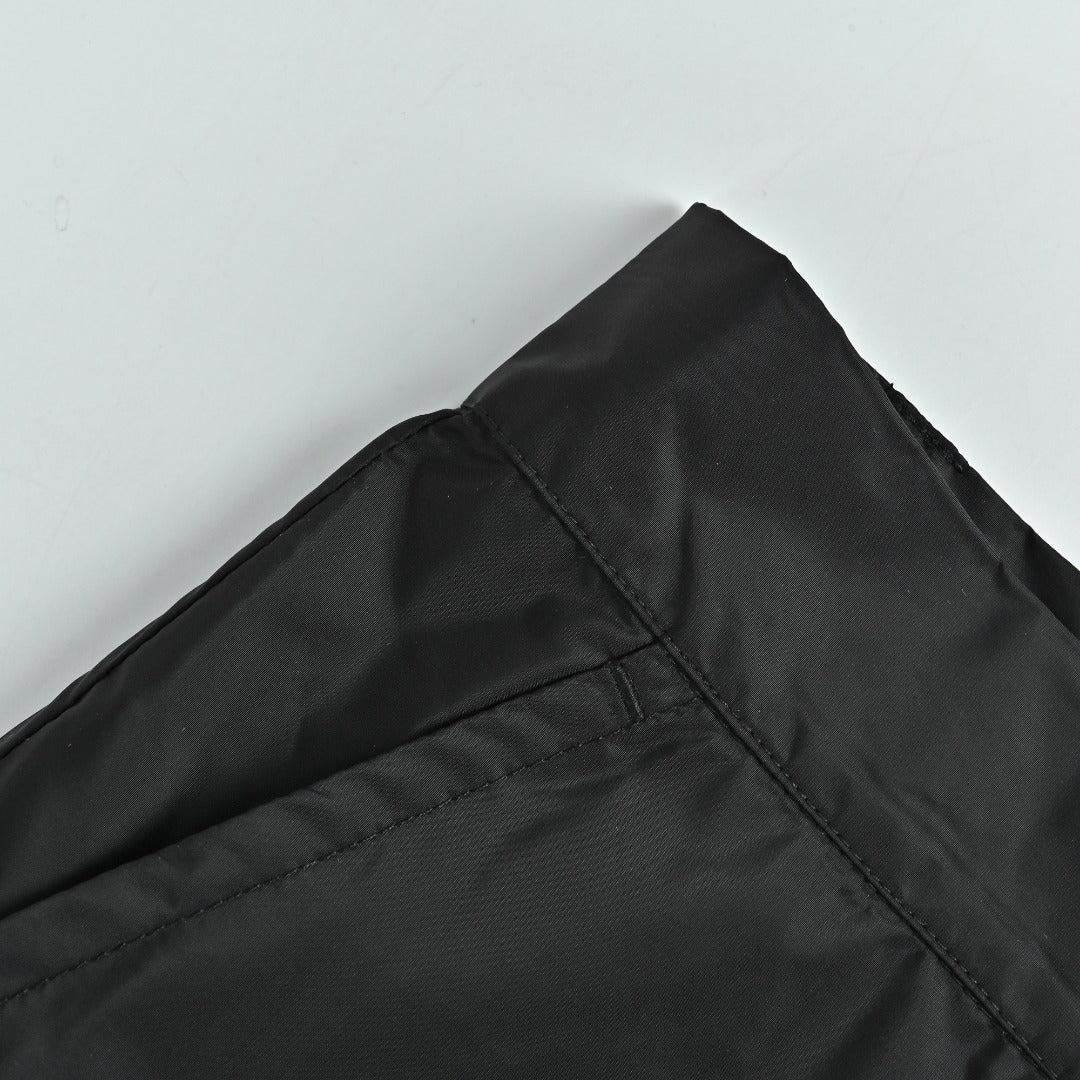 Prada PRD Small Logo Embroidered Nylon Trousers — Black