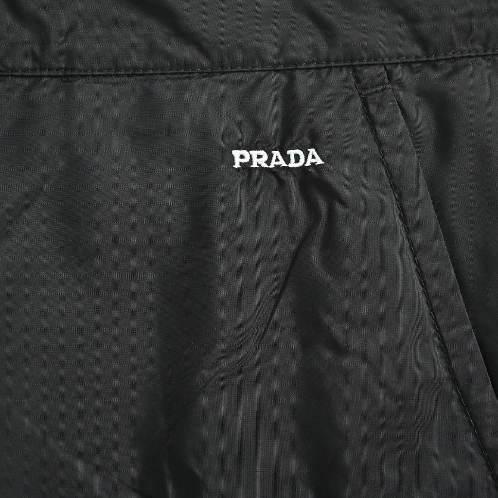 Prada PRD Small Logo Embroidered Nylon Trousers — Black