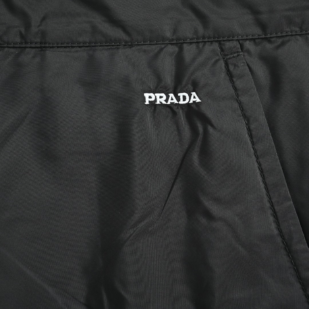 Prada PRD Small Logo Embroidered Nylon Trousers — Black