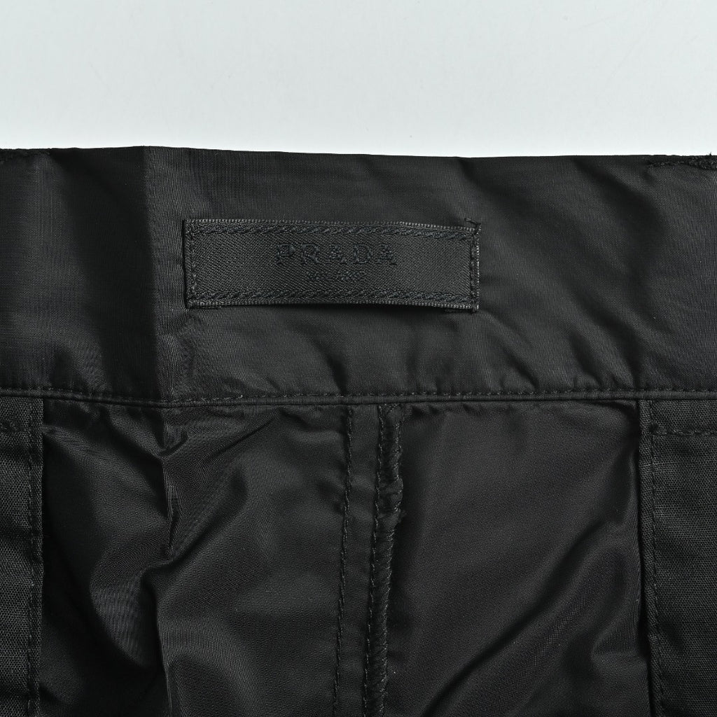 Prada PRD Small Logo Embroidered Nylon Trousers — Black