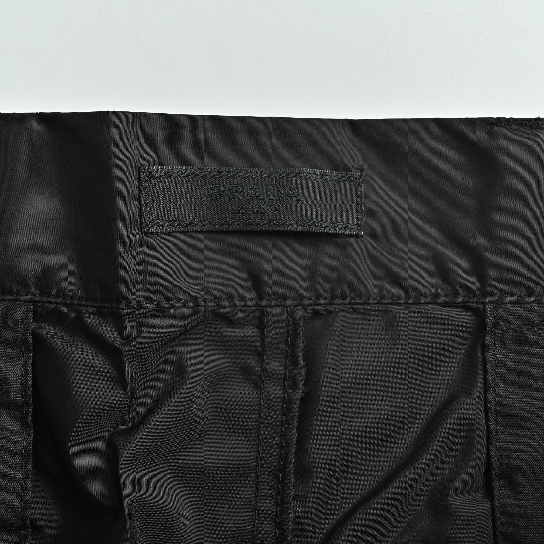 Prada PRD Small Logo Embroidered Nylon Trousers — Black