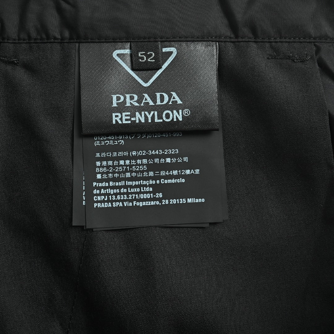 Prada PRD Small Logo Embroidered Nylon Trousers — Black