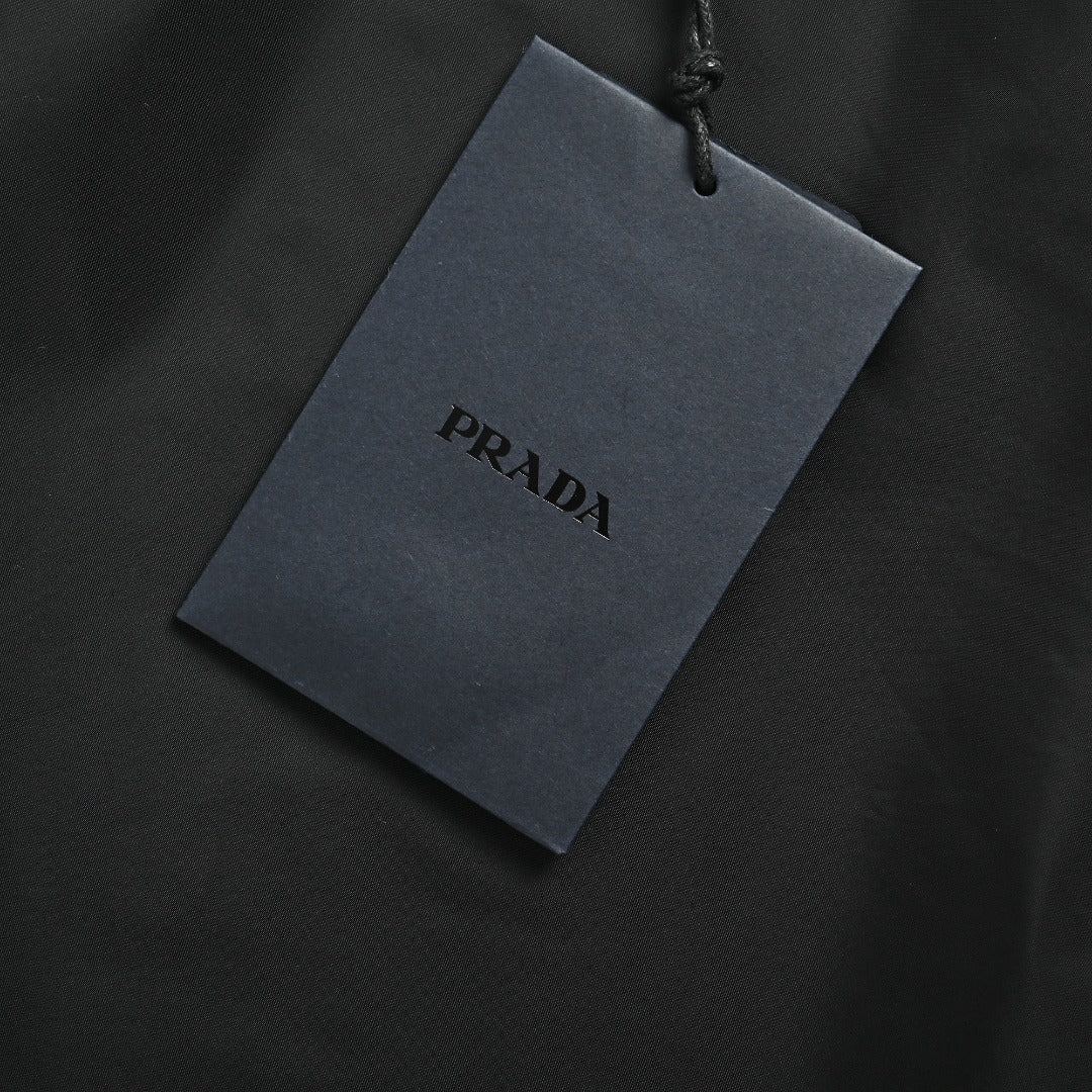 Prada PRD Small Logo Embroidered Nylon Trousers — Black