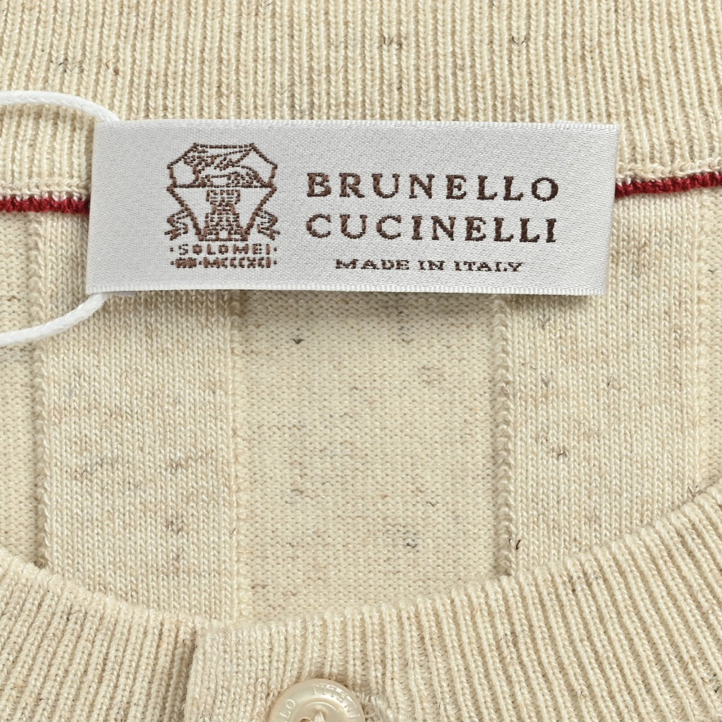 Brunello Cucinelli BC Two-Tone Button Ribbed Henley Knit Short-Sleeve T-Shirt — Ivory