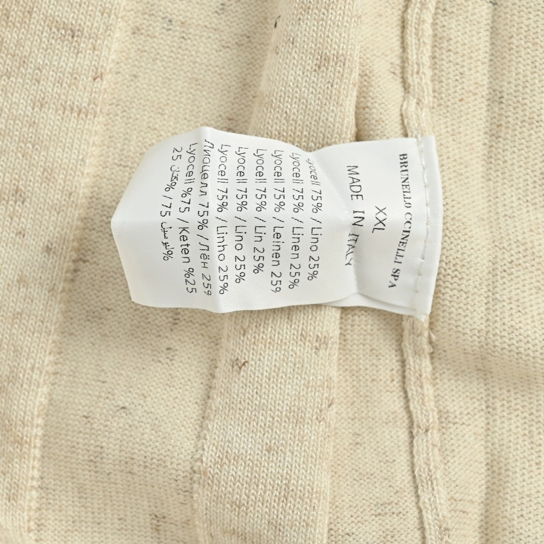 Brunello Cucinelli BC Two-Tone Button Ribbed Henley Knit Short-Sleeve T-Shirt — Ivory
