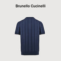 Brunello Cucinelli BC Two-Tone Button Ribbed Henley Knit Short-Sleeve T-Shirt — Navy