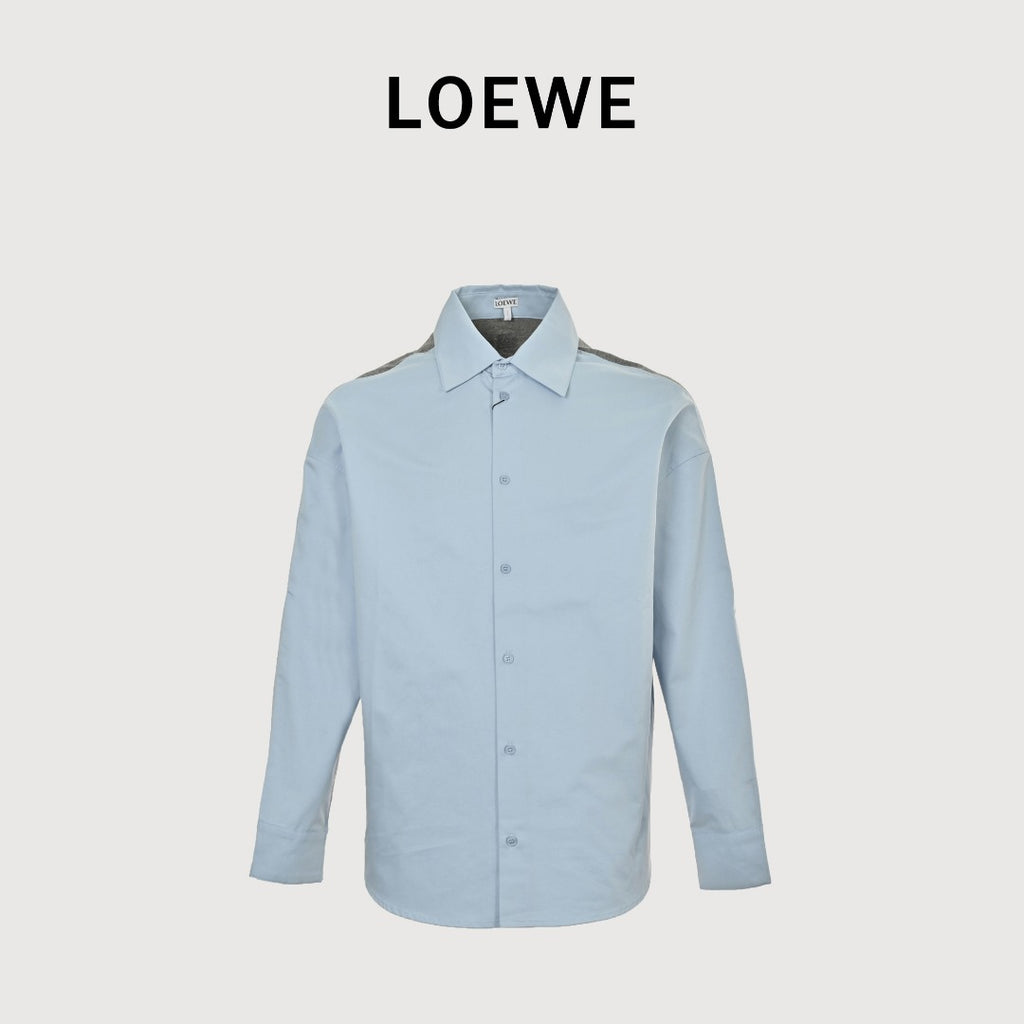 Loewe Sweater-Panel Knit Splice Long-Sleeve Shirt — Light Blue