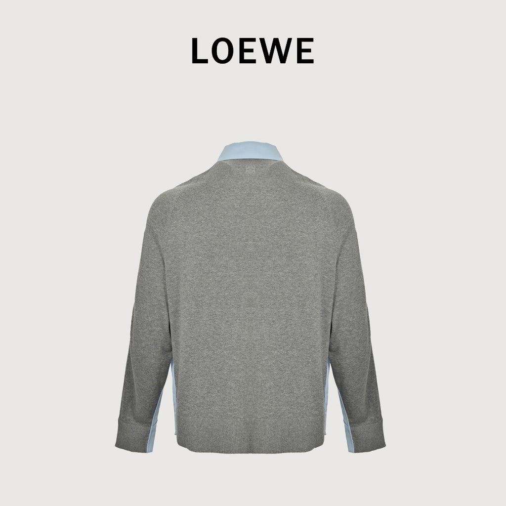 Loewe Sweater-Panel Knit Splice Long-Sleeve Shirt — Light Blue