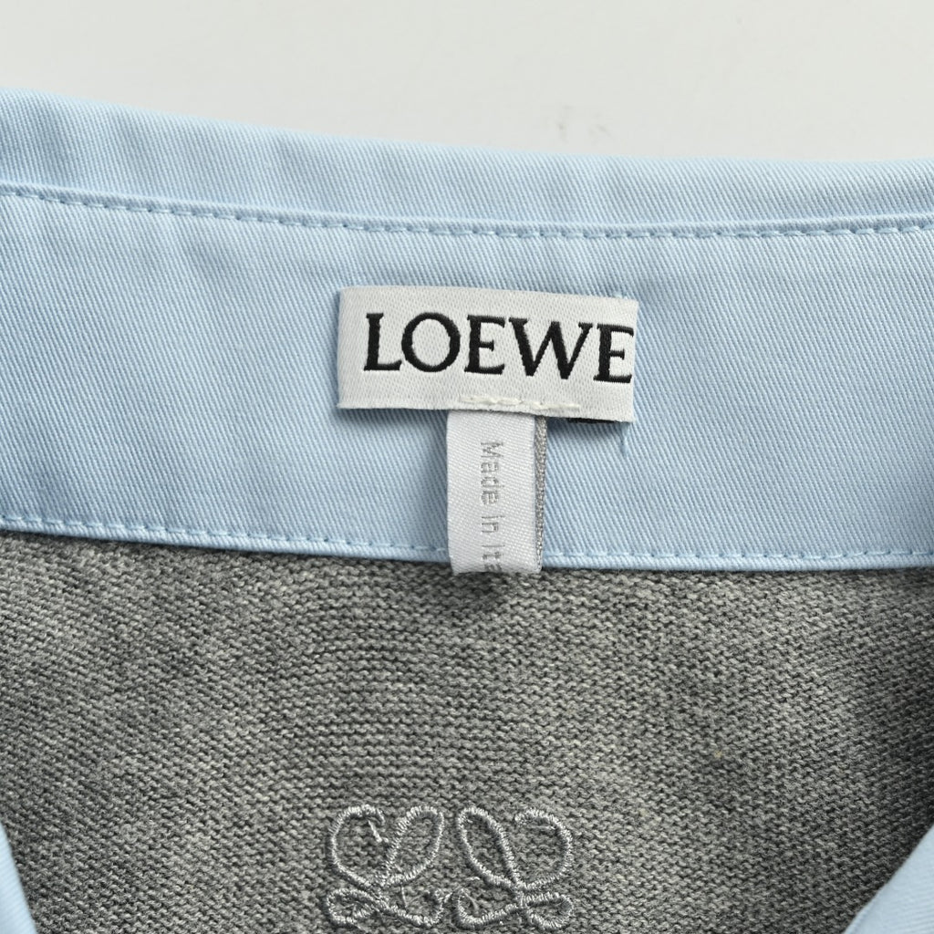 Loewe Sweater-Panel Knit Splice Long-Sleeve Shirt — Light Blue