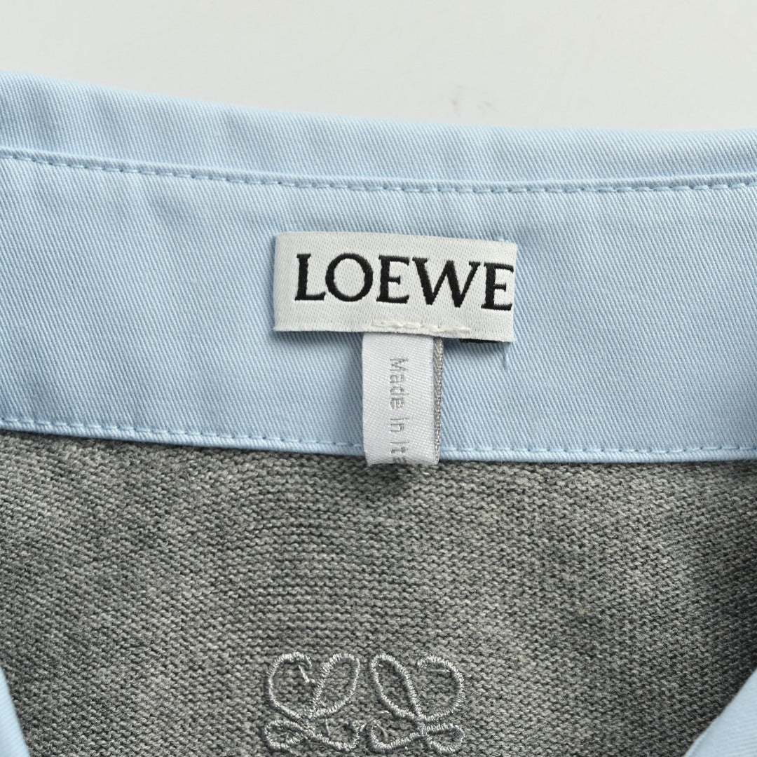 Loewe Sweater-Panel Knit Splice Long-Sleeve Shirt — Light Blue