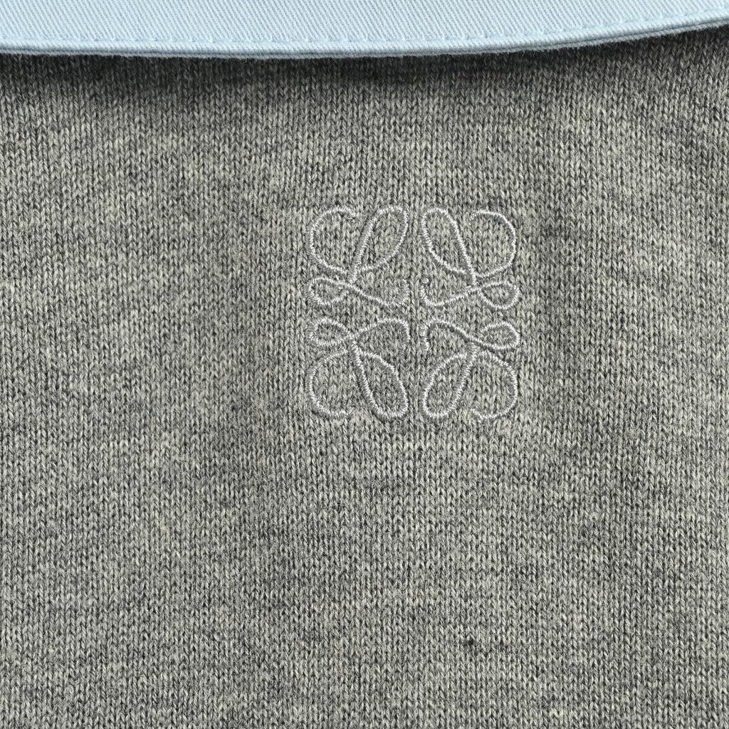 Loewe Sweater-Panel Knit Splice Long-Sleeve Shirt — Light Blue