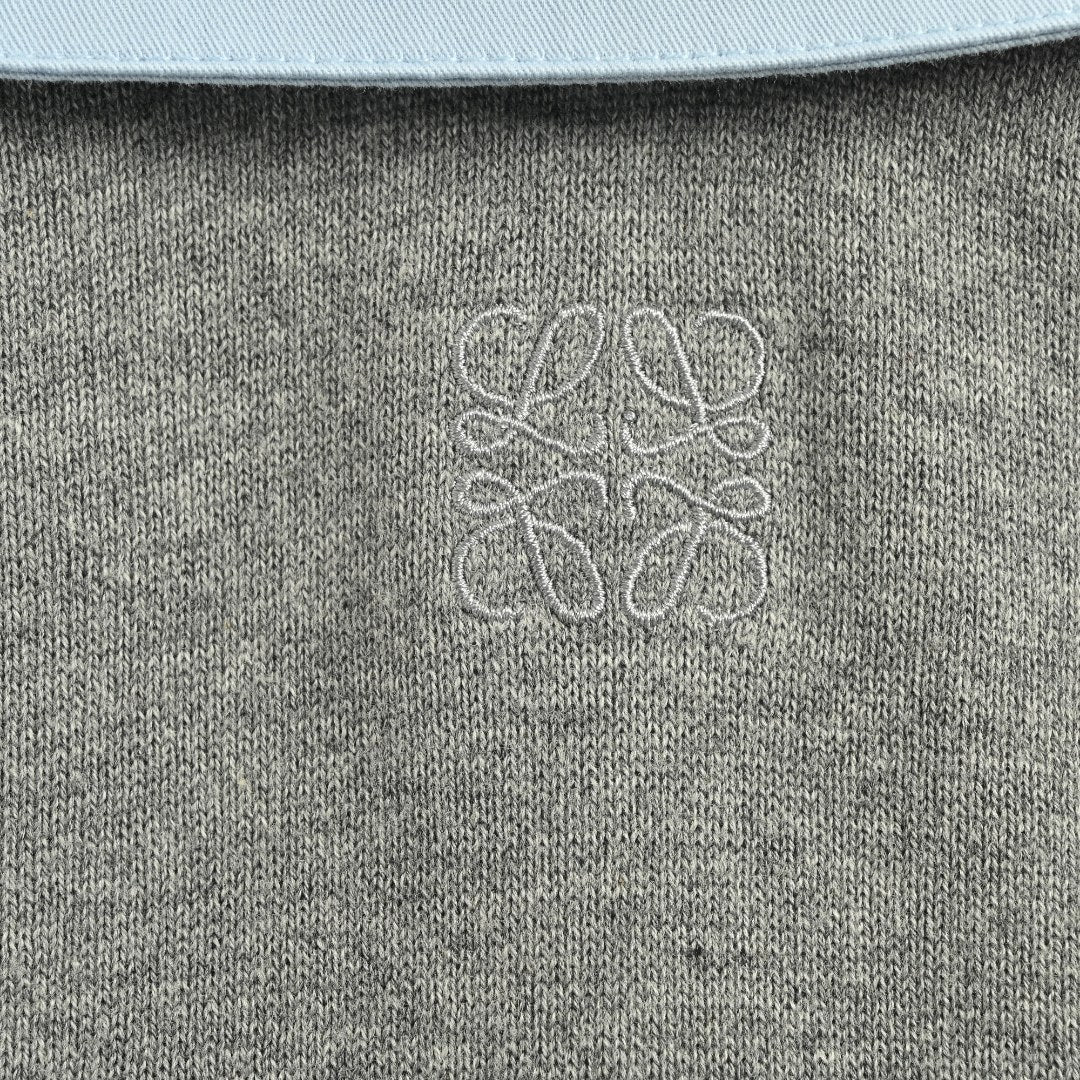 Loewe Sweater-Panel Knit Splice Long-Sleeve Shirt — Light Blue