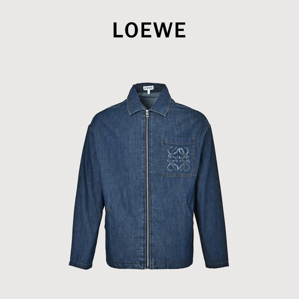 Loewe Embroidered Patch Pocket Denim Jacket — Dark Indigo