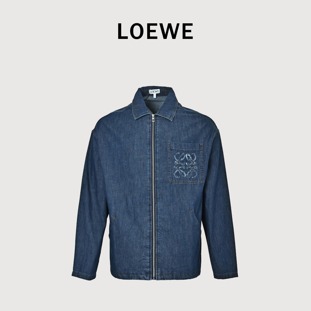 Loewe Embroidered Patch Pocket Denim Jacket — Dark Indigo