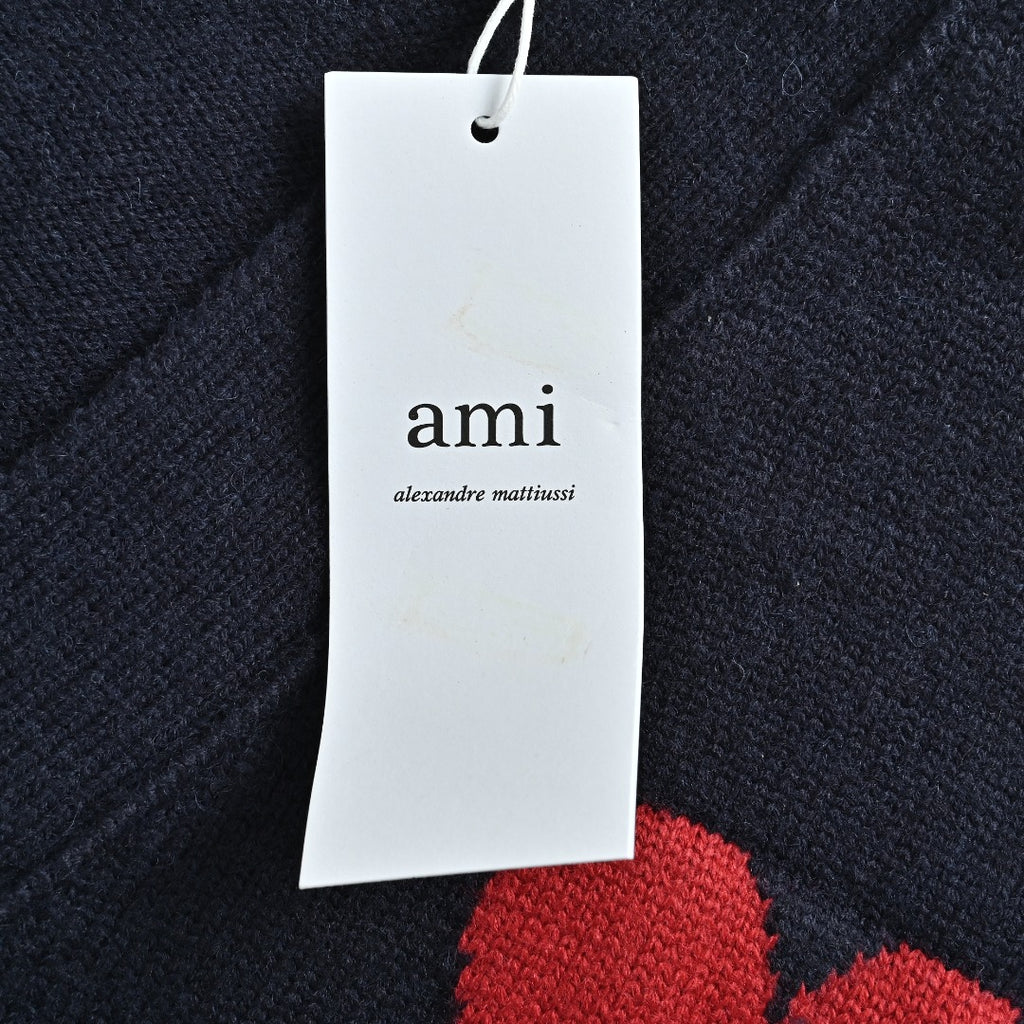 Ami Paris Heart Jacquard Knit Cardigan — Navy