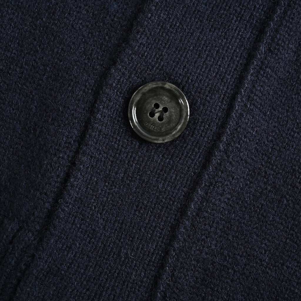 Ami Paris Heart Jacquard Knit Cardigan — Navy