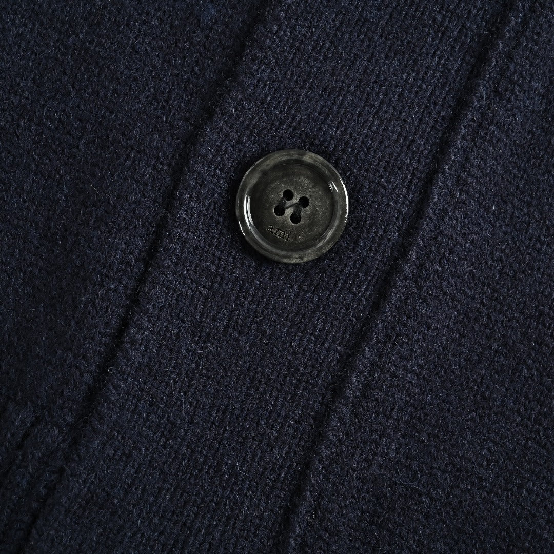 Ami Paris Heart Jacquard Knit Cardigan — Navy