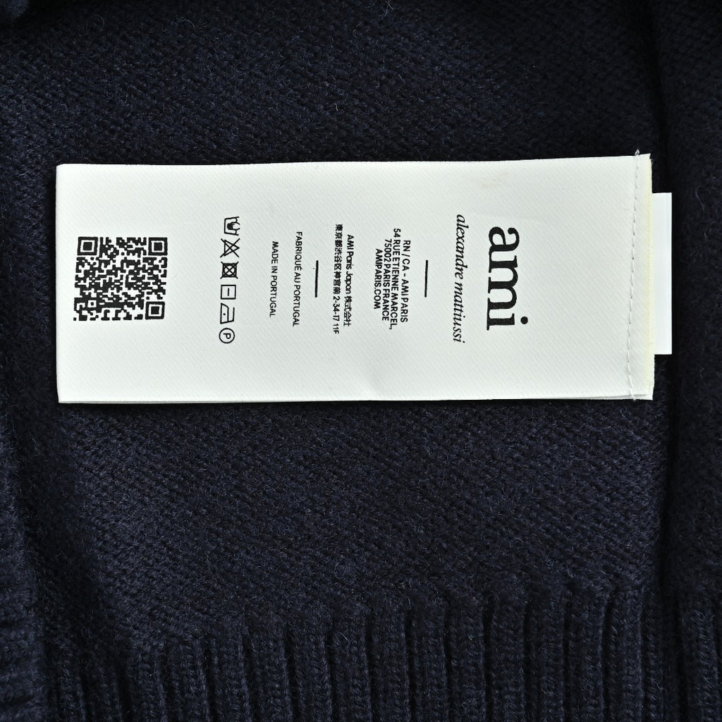 Ami Paris Heart Jacquard Knit Cardigan — Navy