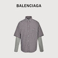 Balenciaga BLCG Red Plaid Faux Two-Piece Double-Layer Short-Sleeve Shirt