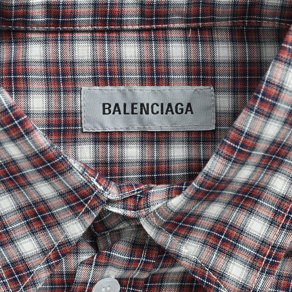 Balenciaga BLCG Red Plaid Faux Two-Piece Double-Layer Short-Sleeve Shirt