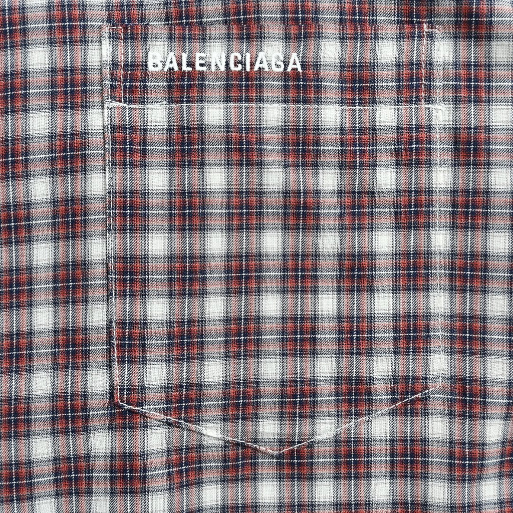 Balenciaga BLCG Red Plaid Faux Two-Piece Double-Layer Short-Sleeve Shirt
