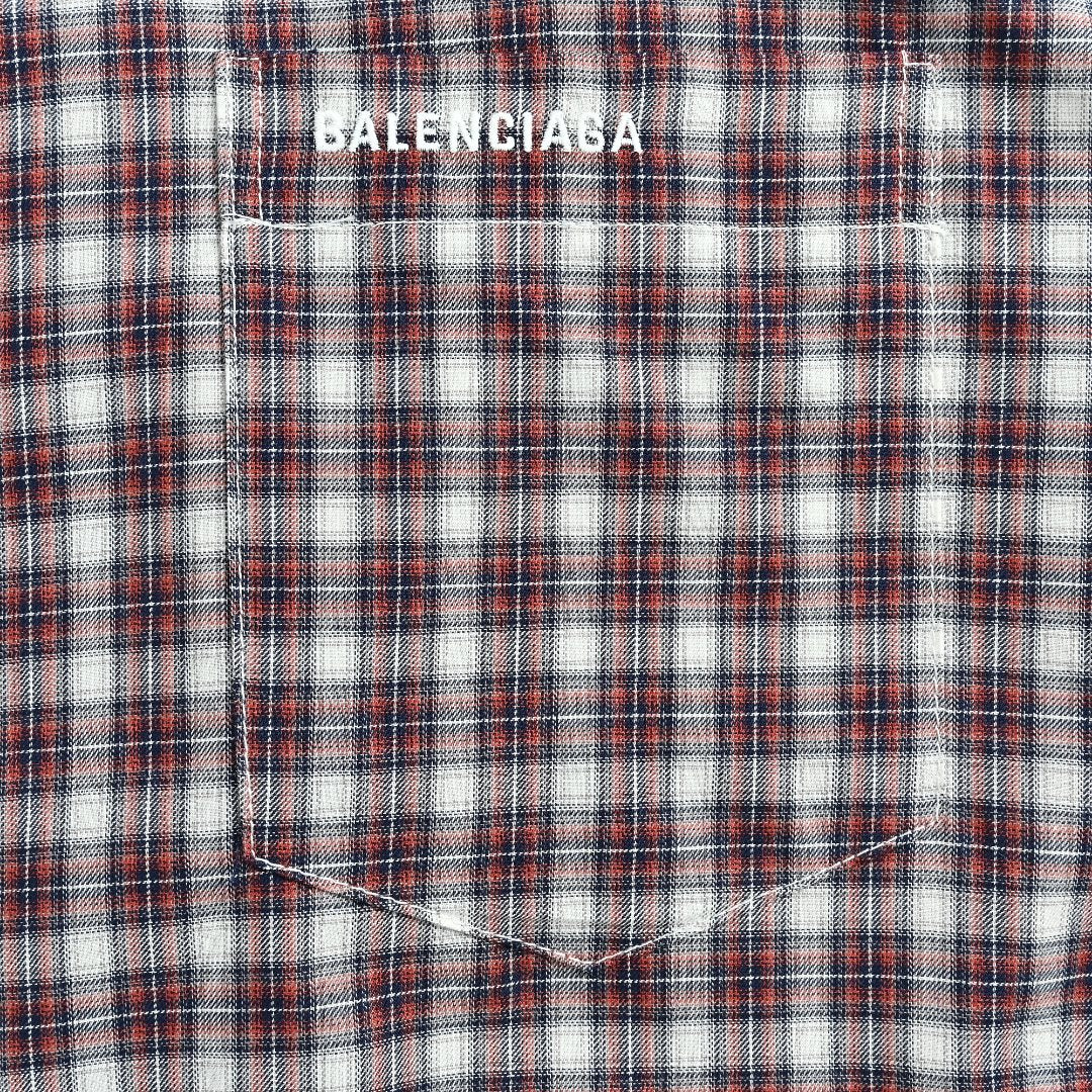 Balenciaga BLCG Red Plaid Faux Two-Piece Double-Layer Short-Sleeve Shirt