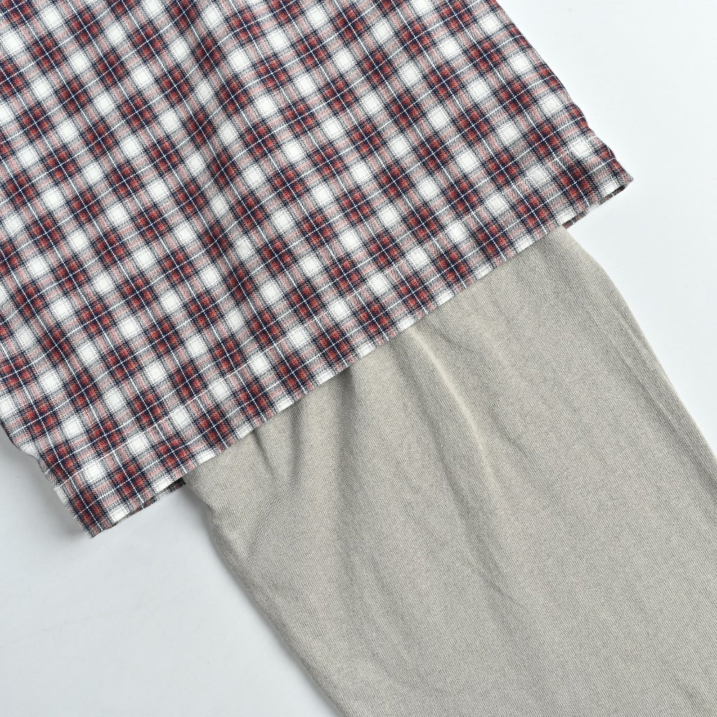 Balenciaga BLCG Red Plaid Faux Two-Piece Double-Layer Short-Sleeve Shirt
