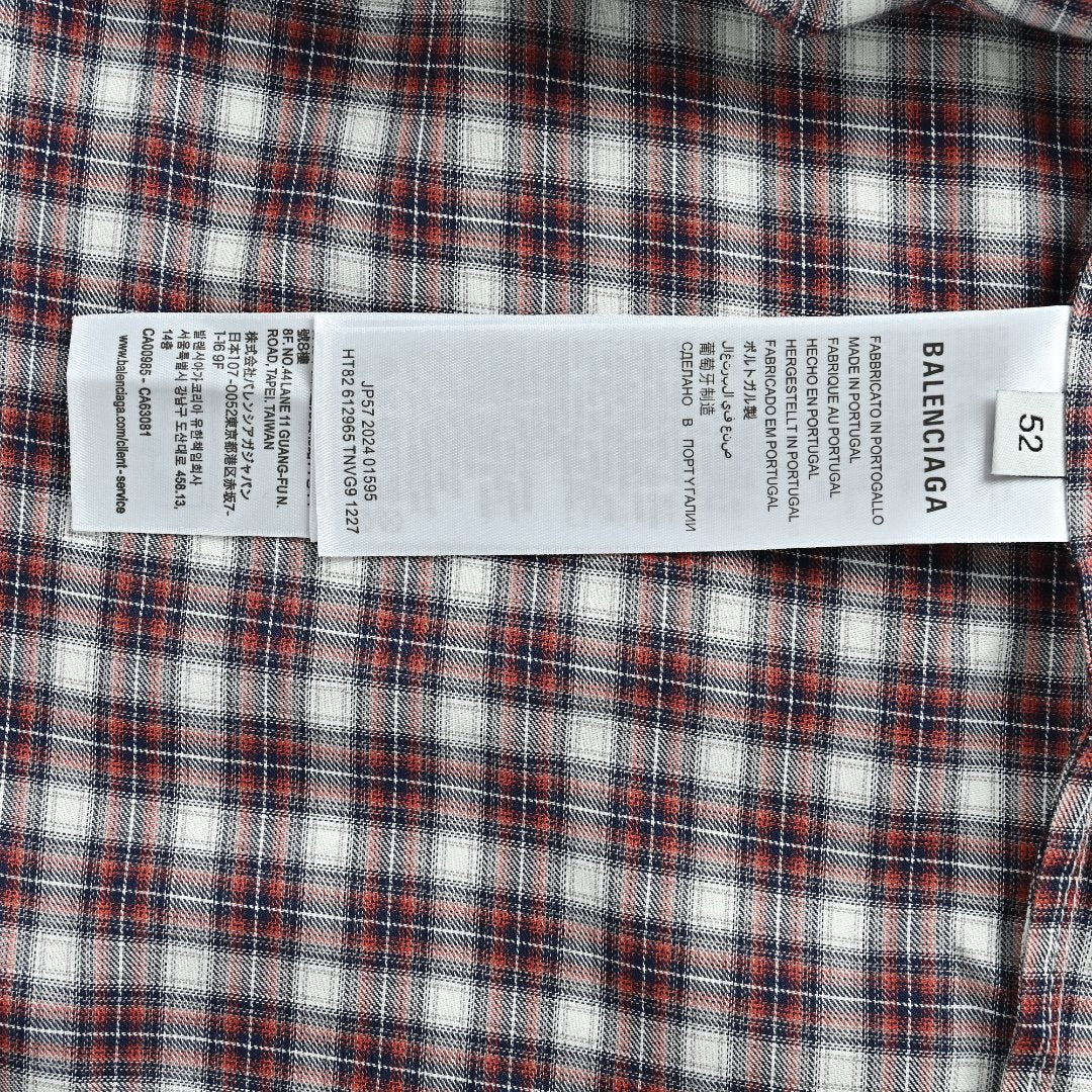Balenciaga BLCG Red Plaid Faux Two-Piece Double-Layer Short-Sleeve Shirt