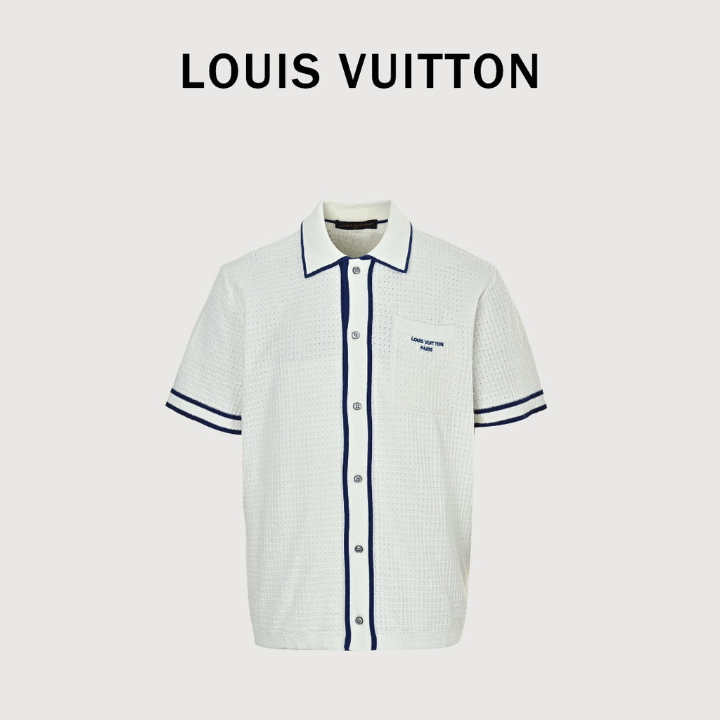 Louis Vuitton LV Waffle-Texture Embroidered Short-Sleeve Shirt — White