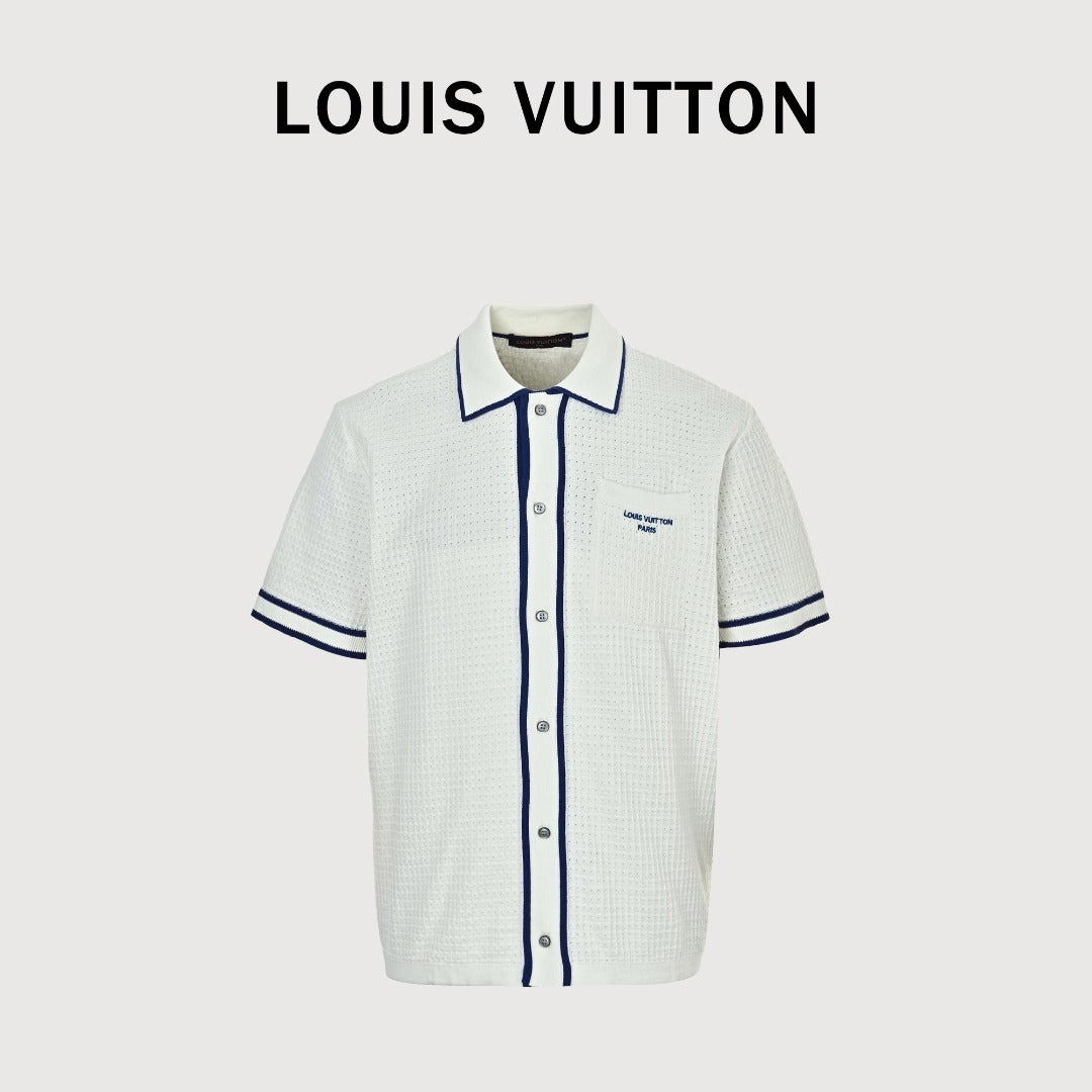Louis Vuitton LV Waffle-Texture Embroidered Short-Sleeve Shirt — White
