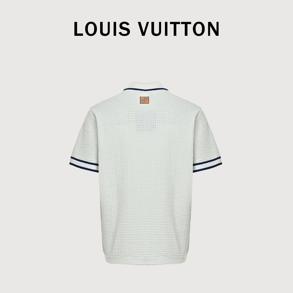 Louis Vuitton LV Waffle-Texture Embroidered Short-Sleeve Shirt — White
