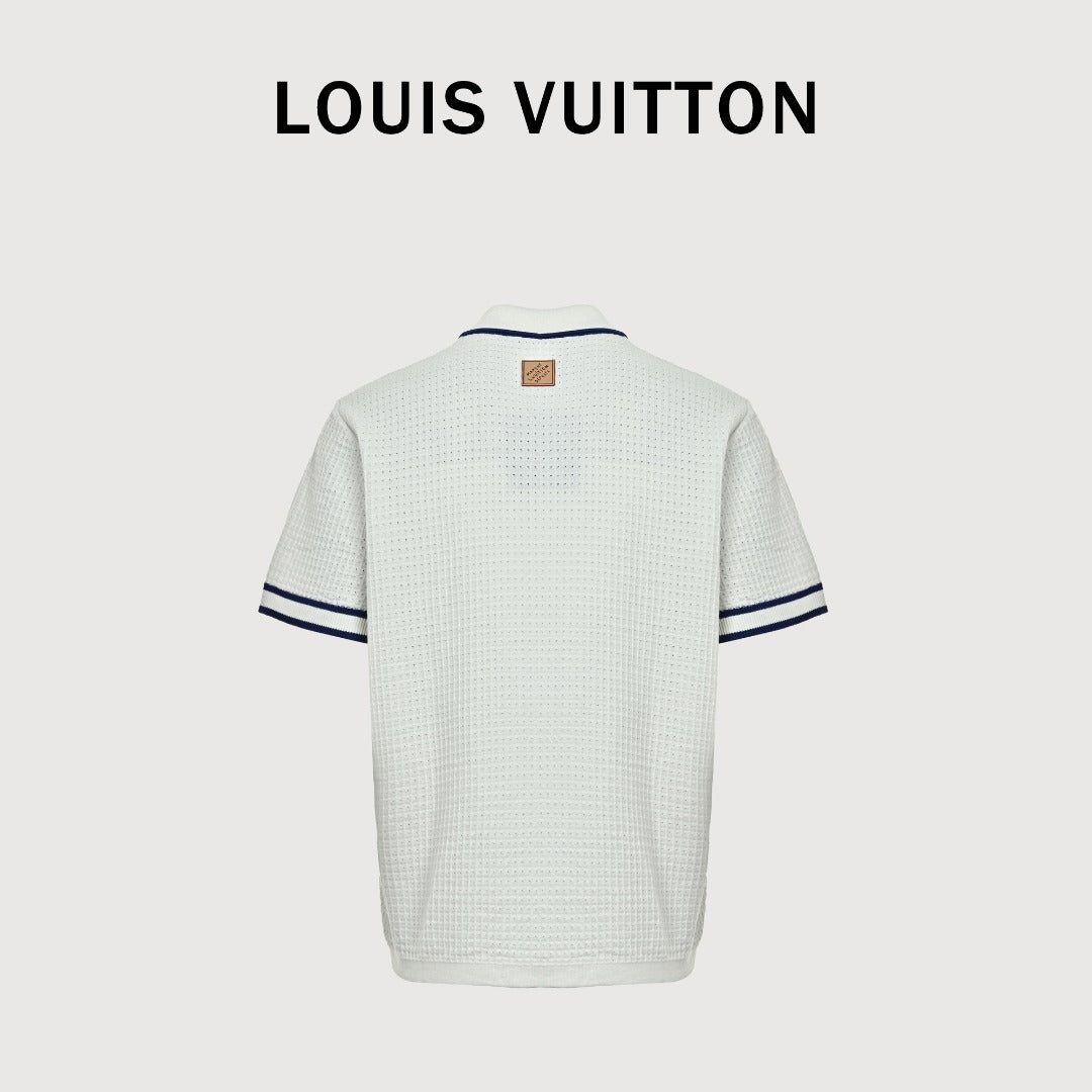 Louis Vuitton LV Waffle-Texture Embroidered Short-Sleeve Shirt — White