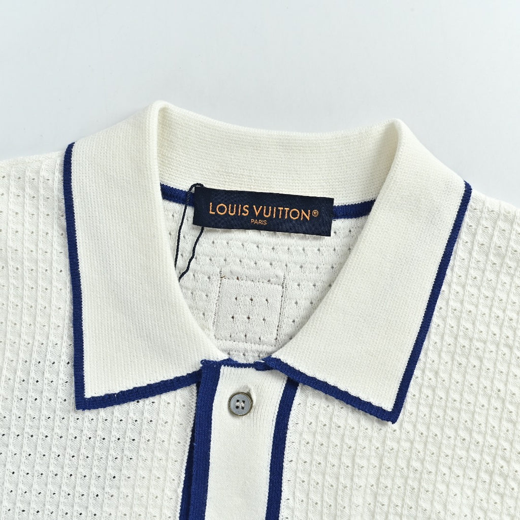 Louis Vuitton LV Waffle-Texture Embroidered Short-Sleeve Shirt — White