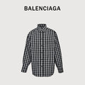 Balenciaga BLCG Black & White Plaid Raw-Edge Distressed Long-Sleeve Shirt