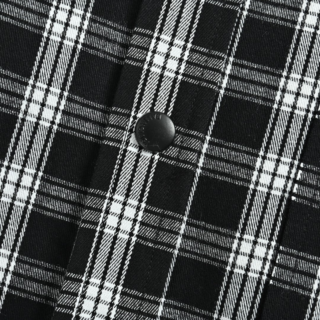 Balenciaga BLCG Black & White Plaid Raw-Edge Distressed Long-Sleeve Shirt