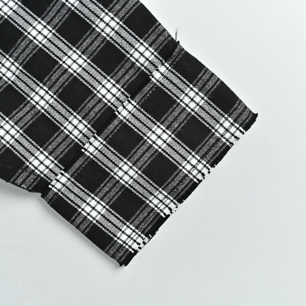 Balenciaga BLCG Black & White Plaid Raw-Edge Distressed Long-Sleeve Shirt