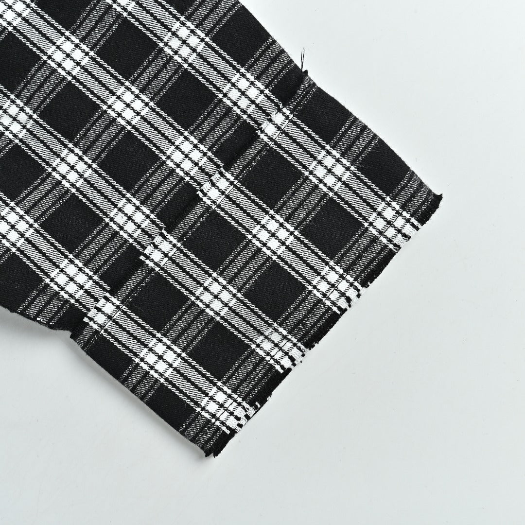 Balenciaga BLCG Black & White Plaid Raw-Edge Distressed Long-Sleeve Shirt
