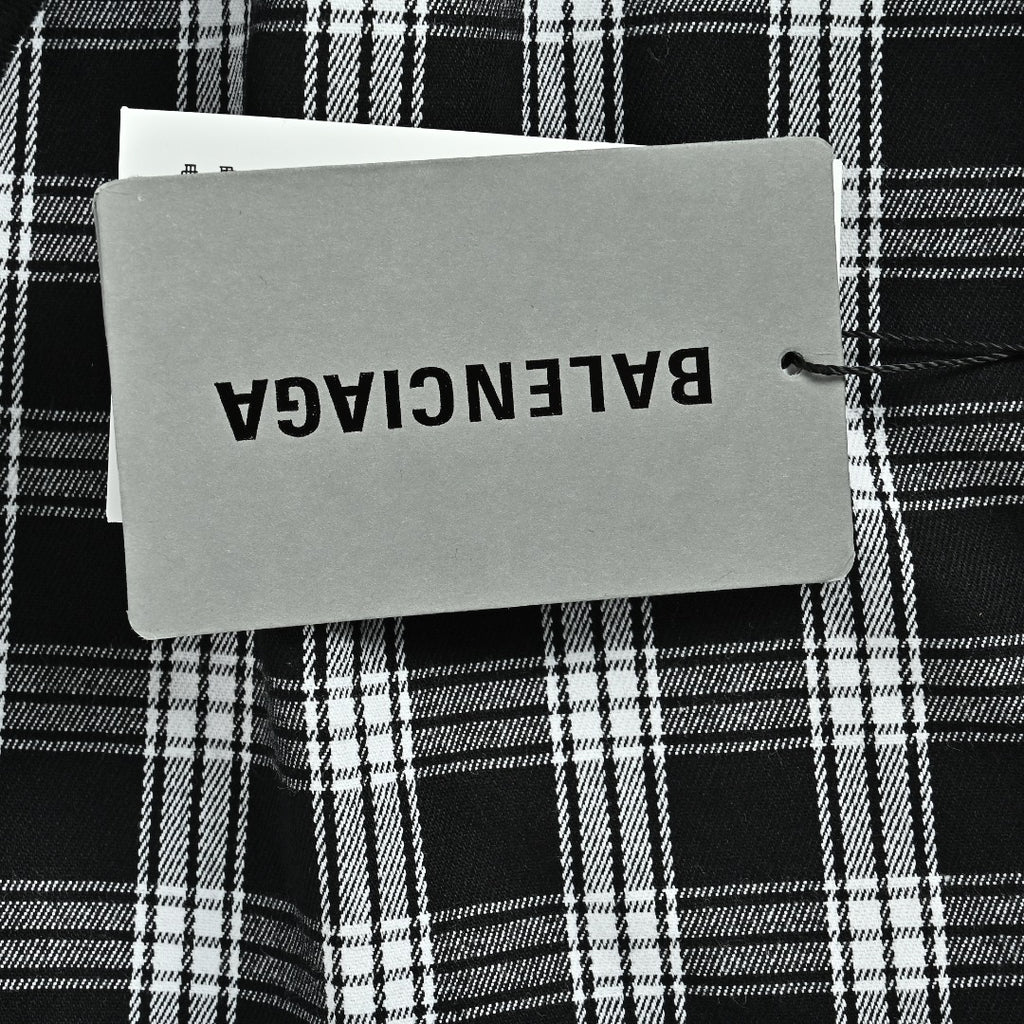 Balenciaga BLCG Black & White Plaid Raw-Edge Distressed Long-Sleeve Shirt