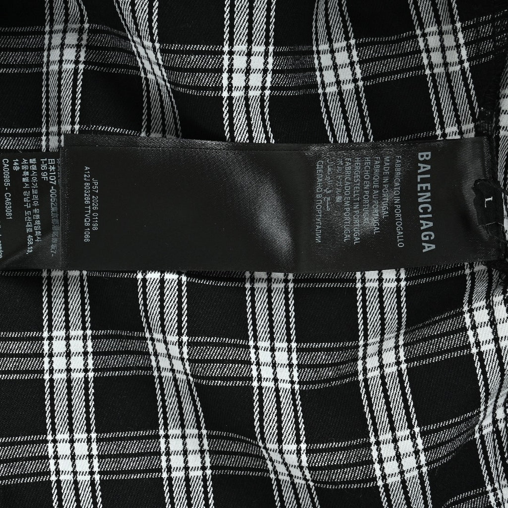 Balenciaga BLCG Black & White Plaid Raw-Edge Distressed Long-Sleeve Shirt