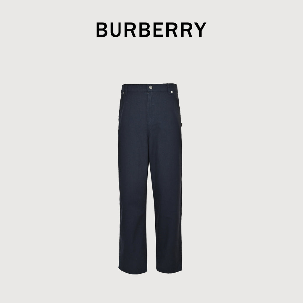 Burberry BBR Leather Back-Tab Cotton Cargo Trousers — Black