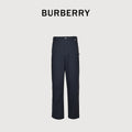 Burberry BBR Leather Back-Tab Cotton Cargo Trousers — Black