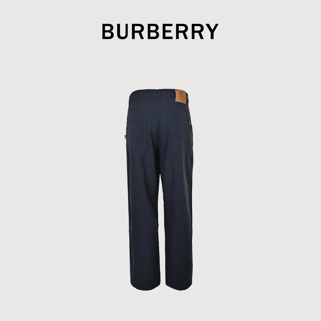 Burberry BBR Leather Back-Tab Cotton Cargo Trousers — Black
