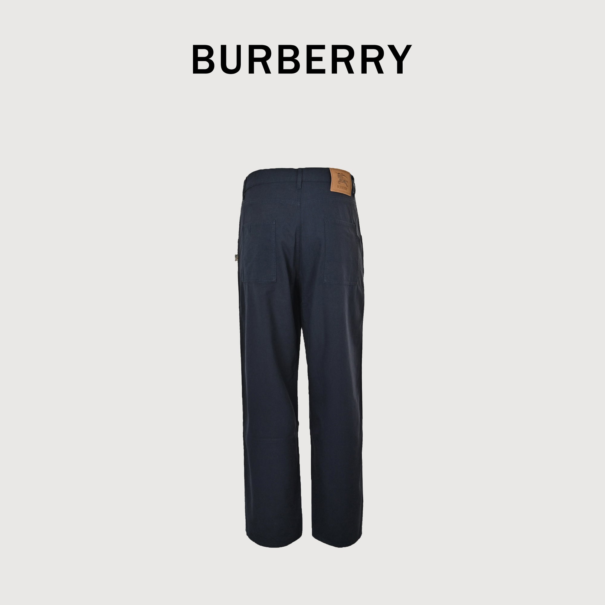 Burberry BBR Leather Back-Tab Cotton Cargo Trousers — Black