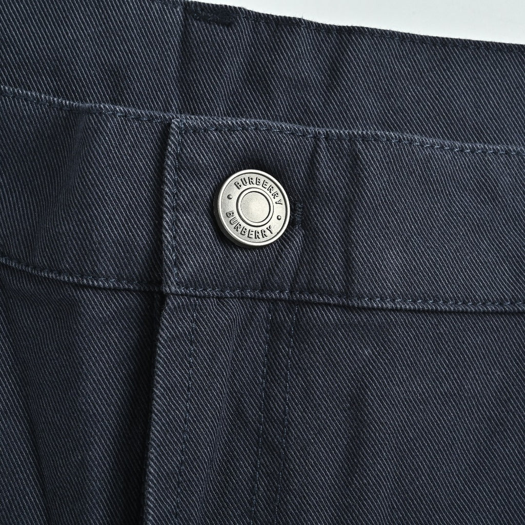 Burberry BBR Leather Back-Tab Cotton Cargo Trousers — Black