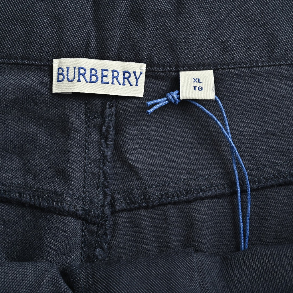 Burberry BBR Leather Back-Tab Cotton Cargo Trousers — Black